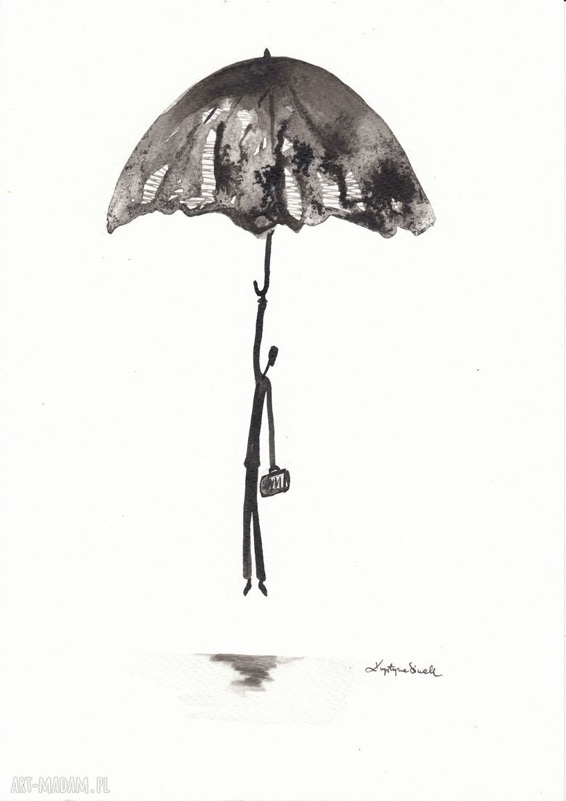 Nowoczesna grafika czarno biała Rain 21x29,7 cm rysunek tuszem