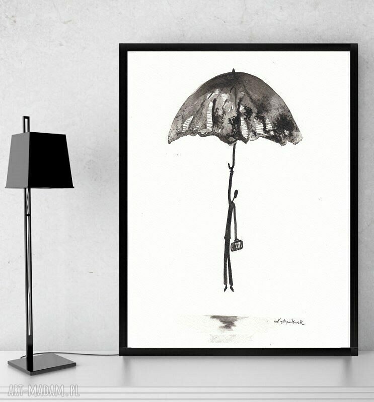 Nowoczesna grafika czarno biała Rain 21x29,7 cm rysunek tuszem