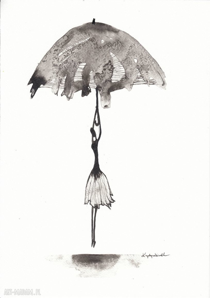 Minimalistyczna grafika Rain w czerni i bieli - rysunek tuszem 21x29,7 cm