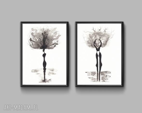 Czarno-biały minimalizm - rysunek tuszem "Myśli Moje" 21x29,7 cm
