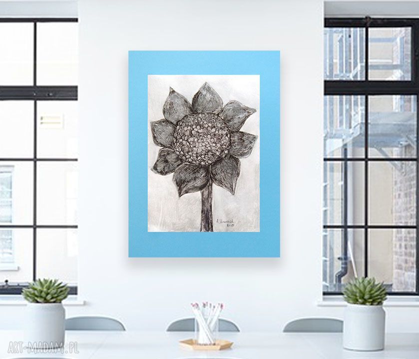 Nowoczesna czarno-biała grafika 30x40 - rysunek tuszem do wnętrz w stylu loft i minimalizm