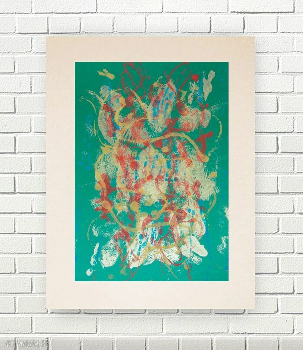 Abstrakcyjna, ręcznie malowana grafika 30x40 z subtelnym złotem