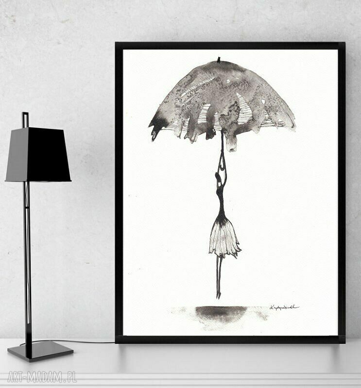 Minimalistyczna grafika Rain w czerni i bieli - rysunek tuszem 21x29,7 cm