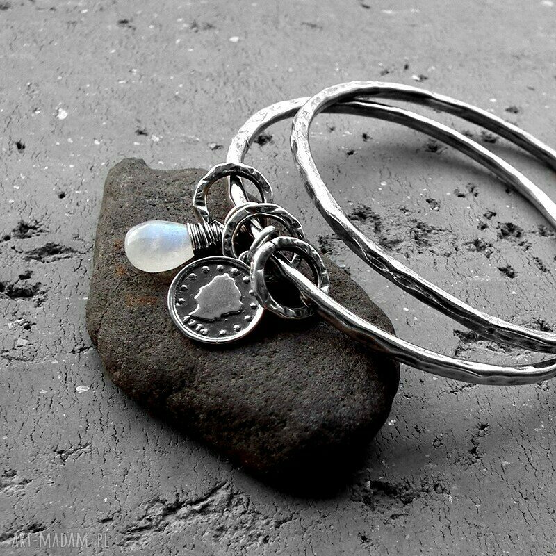 bransoletki: ZESTAW 2 BRANSOLET SREBRO, KAMIEŃ KSIĘŻYCOWY. HandMade