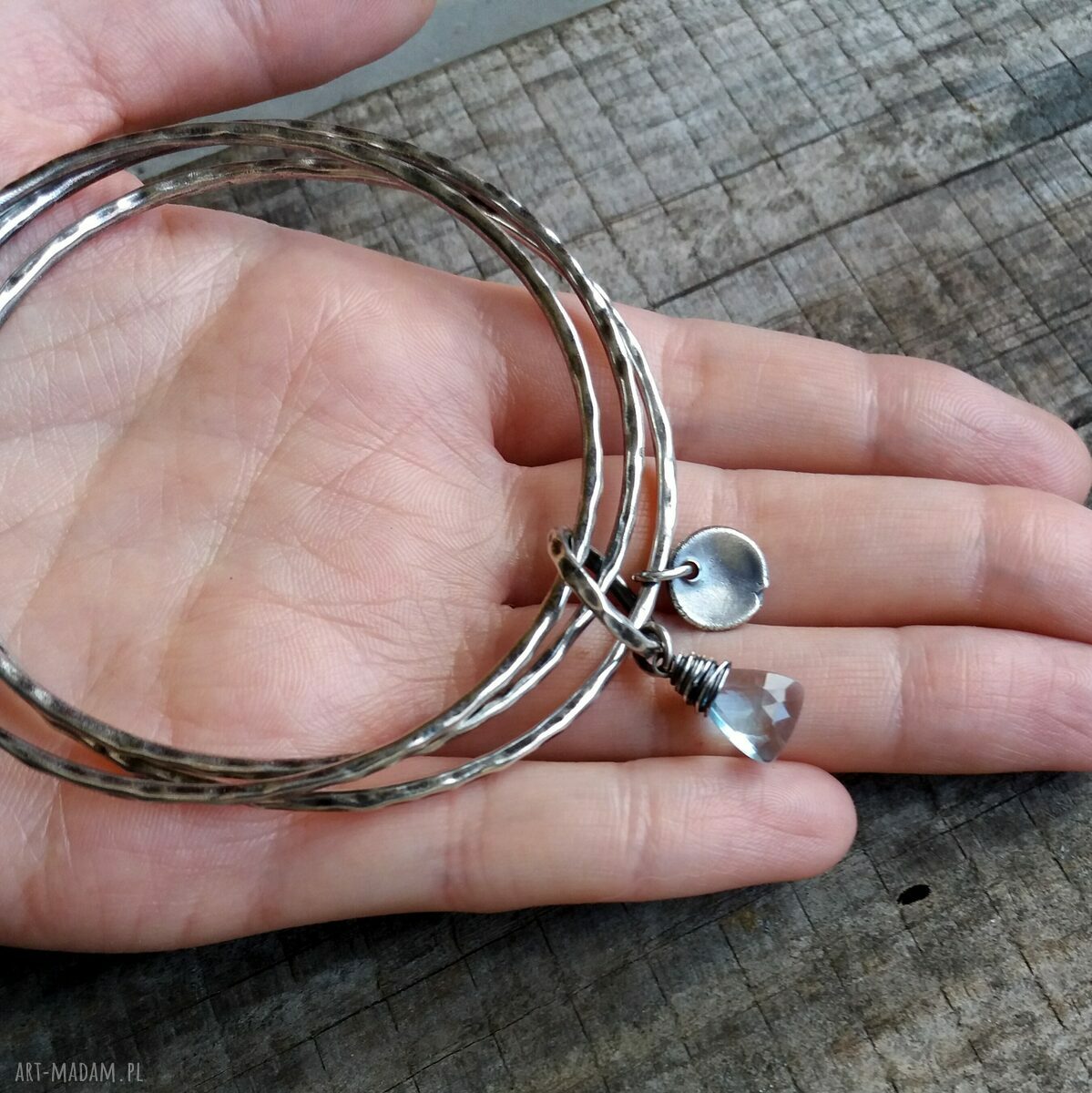 Zestaw 3 bransoletek srebro i kwarc akwamarynowy. hand made