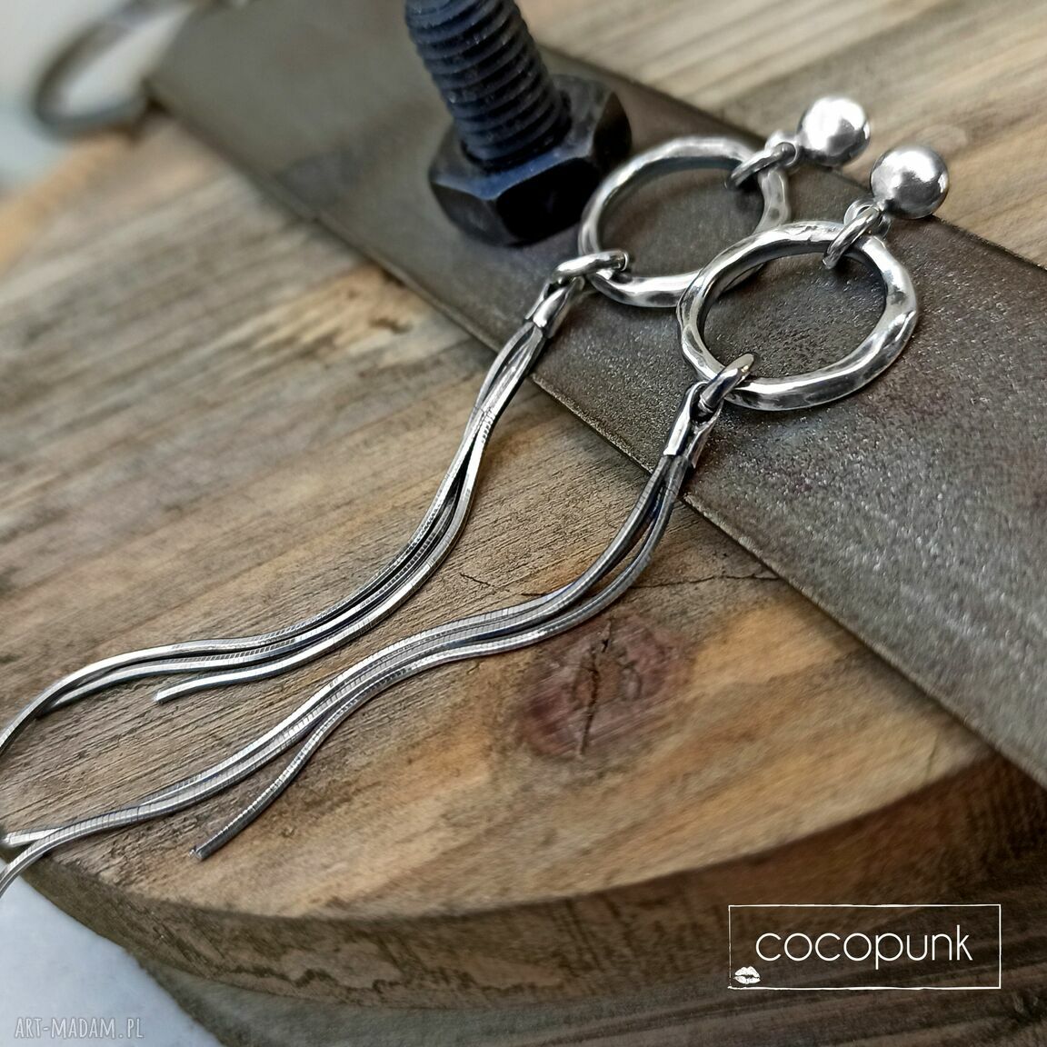 kolczyki: Długie kolczyki kółka i żmijki srebro 925. handmade