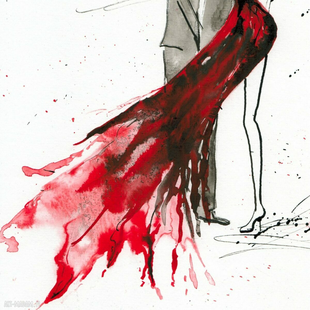 Grafika 30x40 Tango ręcznie malowana w tuszu na papierze akwarelowym