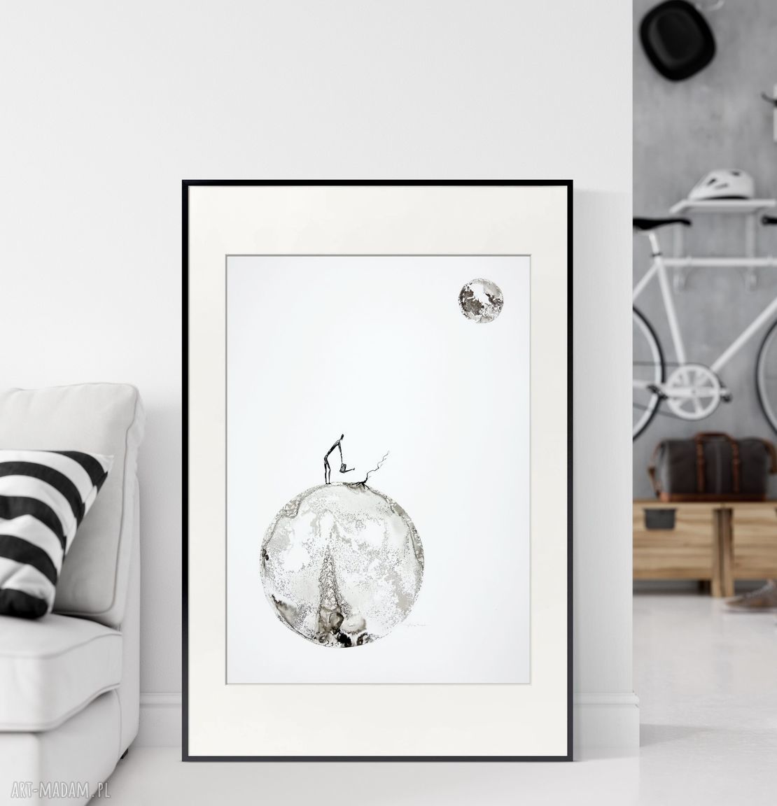 Grafika 50x70 cm ręcznie malowana tuszem - abstrakcja czarno-biała Dreams