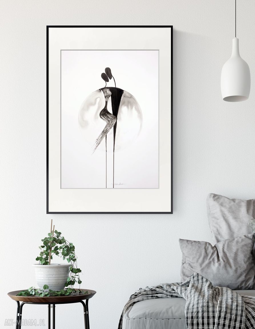 Obraz skandynawski 50x70 - ręcznie malowana grafika w czerni i bieli