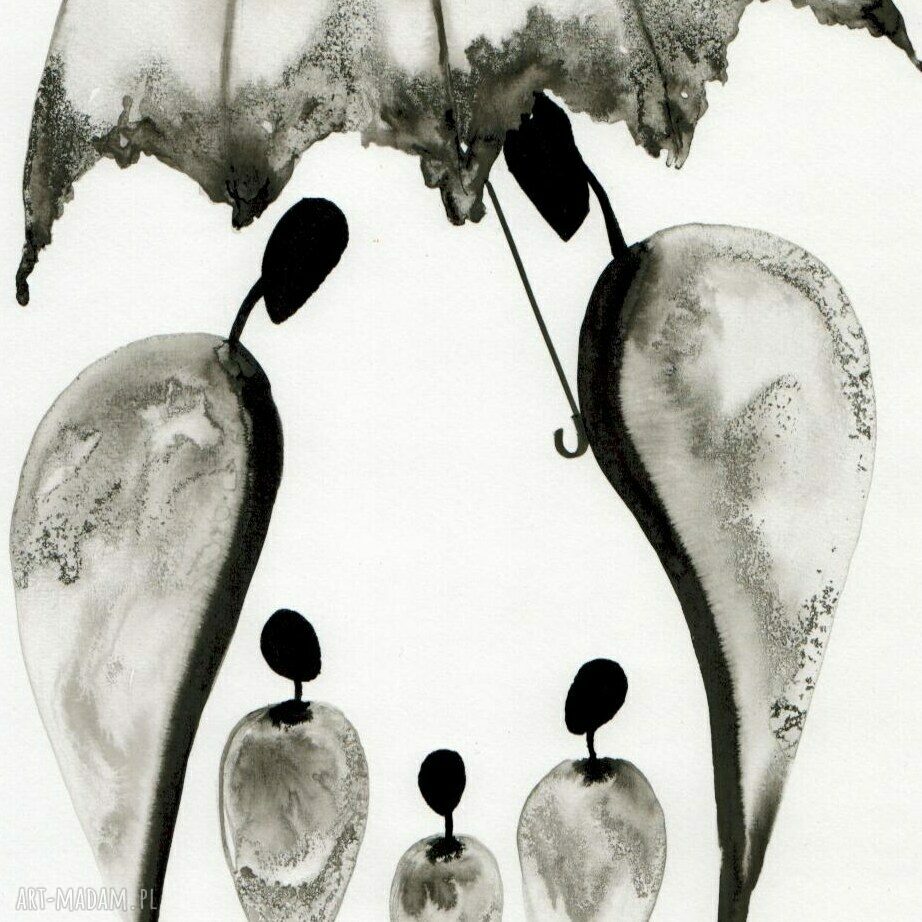 Zestaw 3 grafik 30 x 40 cm malowanych ręcznie abstrakcja w tuszu
