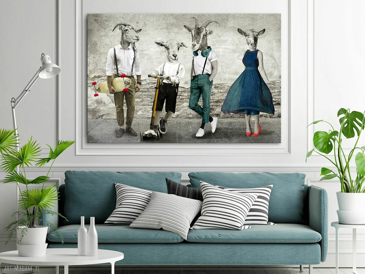 Obraz z kozami 120x80 cm - Rodzina Kozłowskich z synami