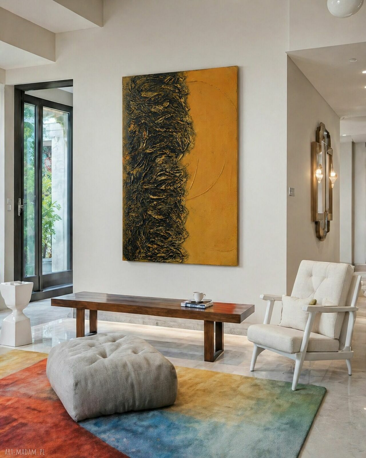 Nowoczesny modny obraz wielkoformatowy 100x150 cm z grubą strukturą - pomarańczowo-złoty