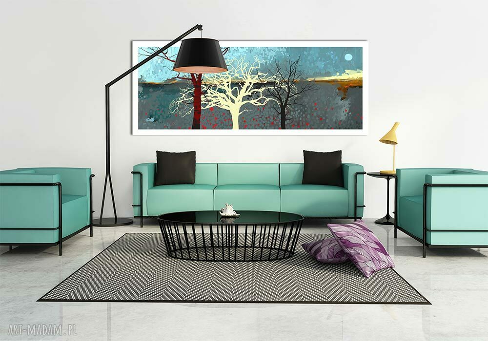 Nowoczesny obraz drukowany na płótnie - Klimatyczny pejzaż z drzewami 147x60 cm