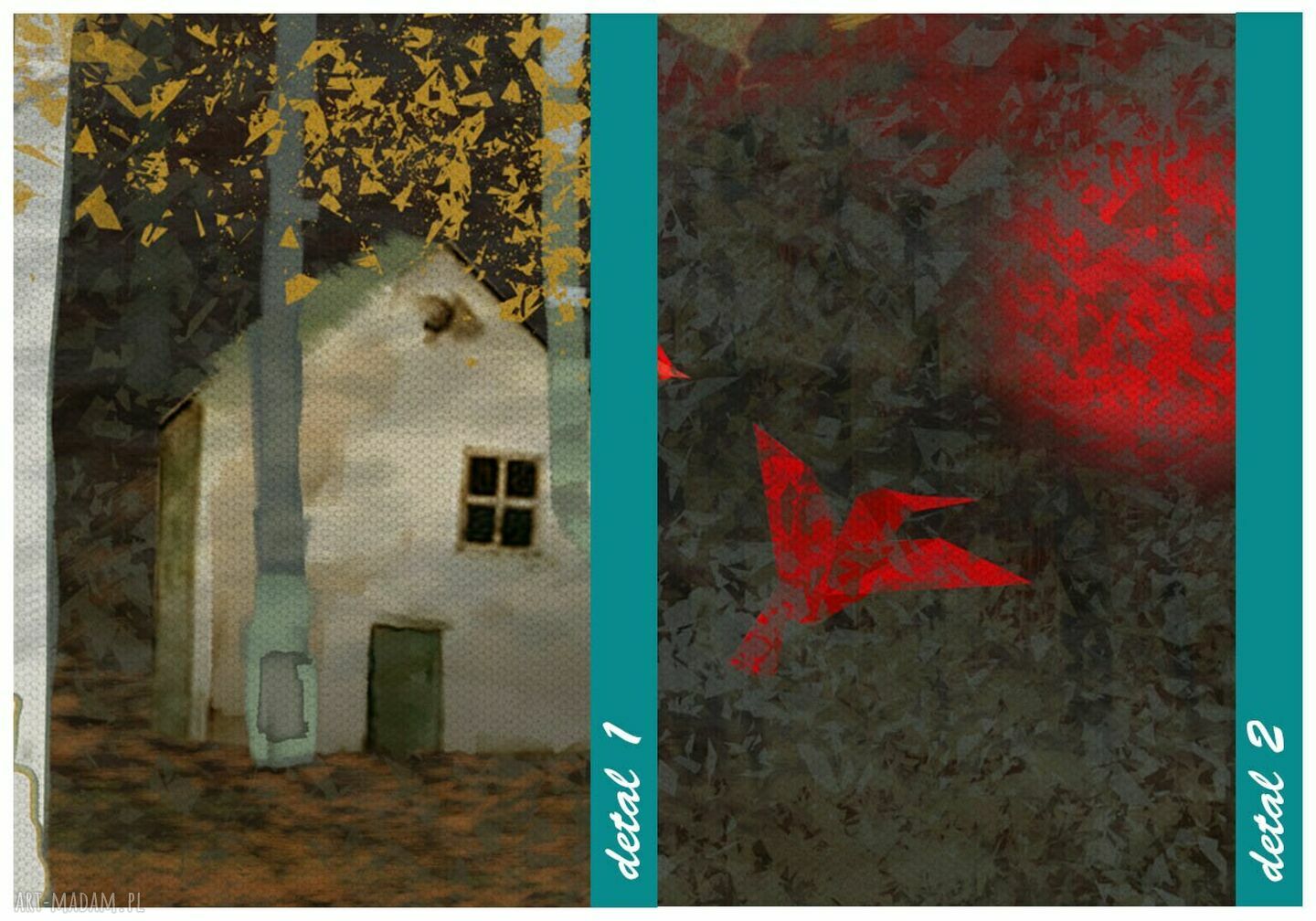 Ptaki origami w lesie - nowoczesny obraz abstrakcyjny na płótnie 147x60 cm