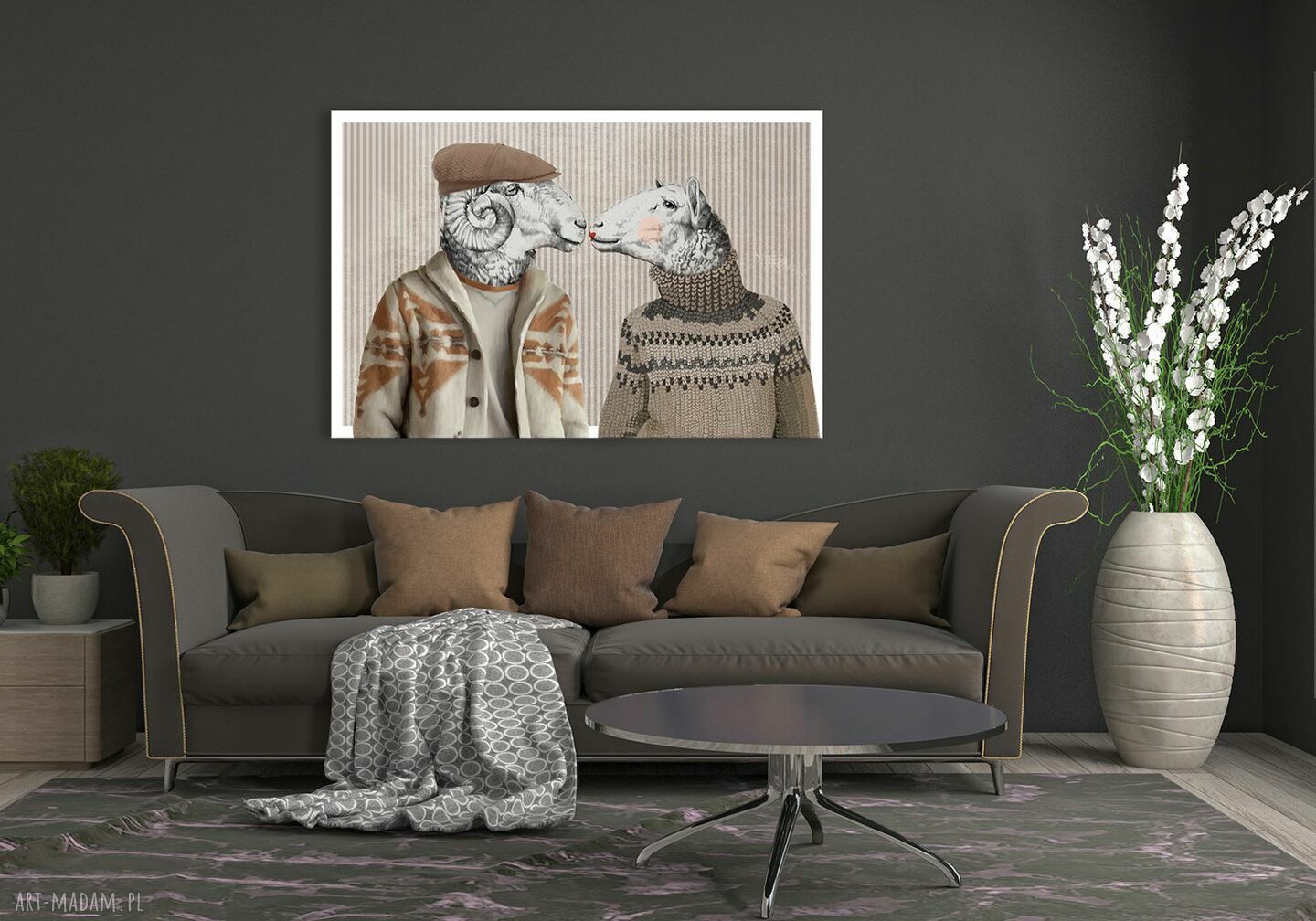 Nowoczesny obraz drukowany na płótnie - Baran i owca 100x70 cm