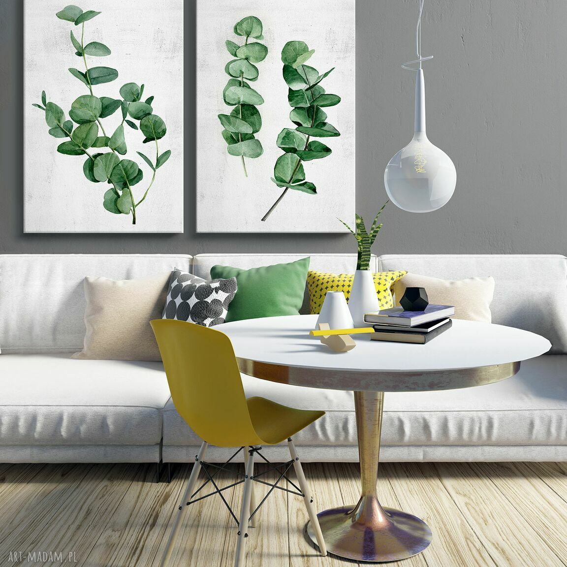 Nowoczesny obraz botaniczny z eukaliptusami - komplet 2 części 50x70 cm