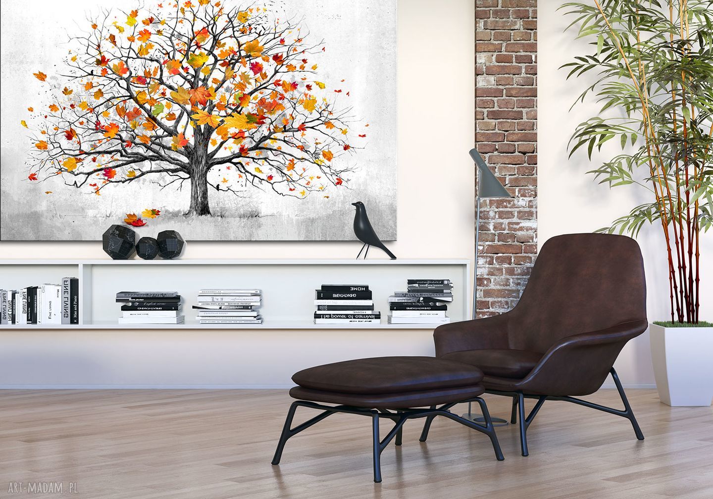 Nowoczesny obraz do salonu 120x80 cm z jesiennym drzewem i liśćmi na płótnie