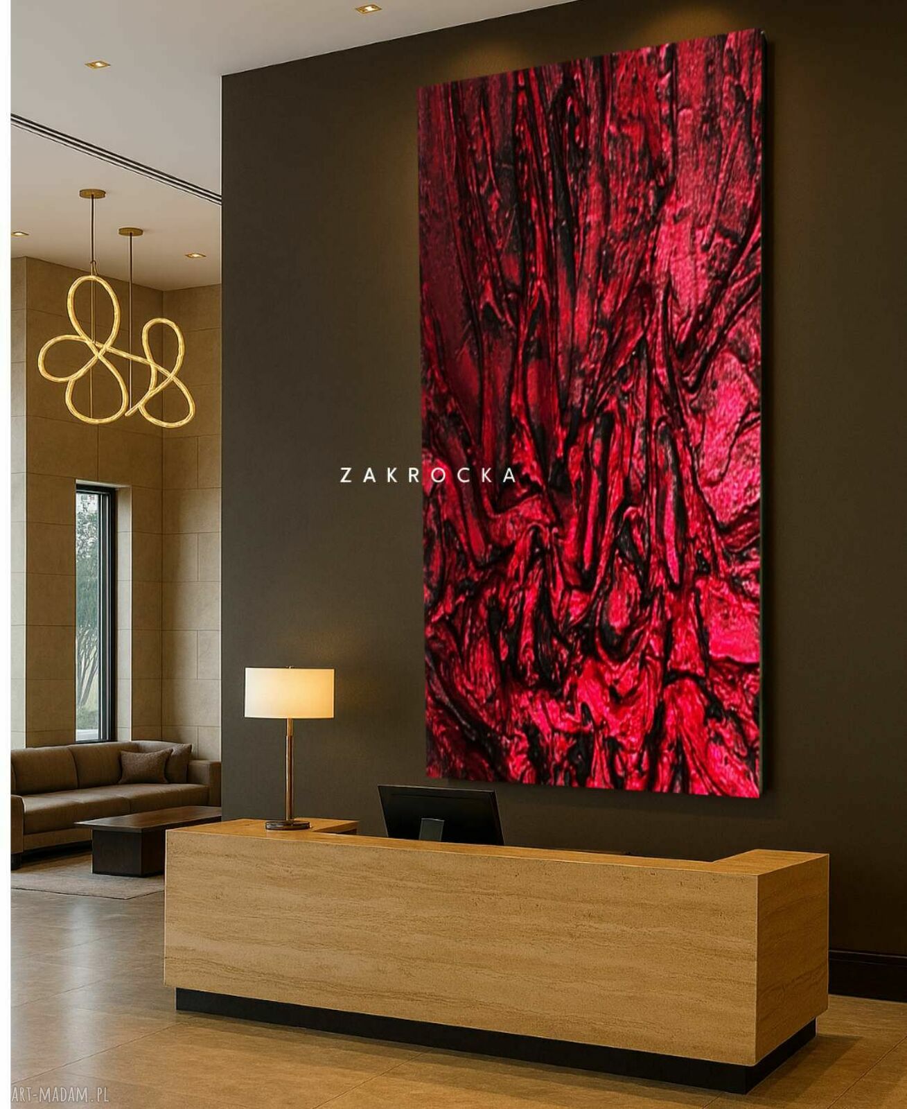 Nowoczesny obraz fuksja metaliczny - płaskorzeźba 80x160 cm, gotowy do zawieszenia