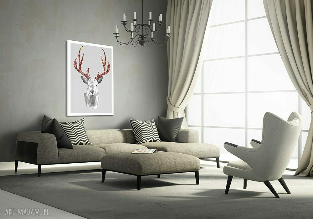 Nowoczesny obraz drukowany na płótnie Jeleń z kwiatowym porożem 70x100 cm