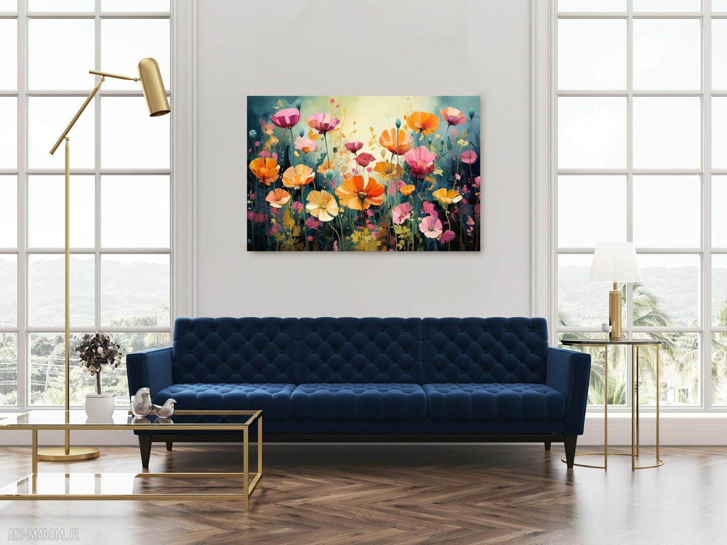 Nowoczesny obraz łąka kwietna 90x60 cm - kolorowe kwiaty do salonu