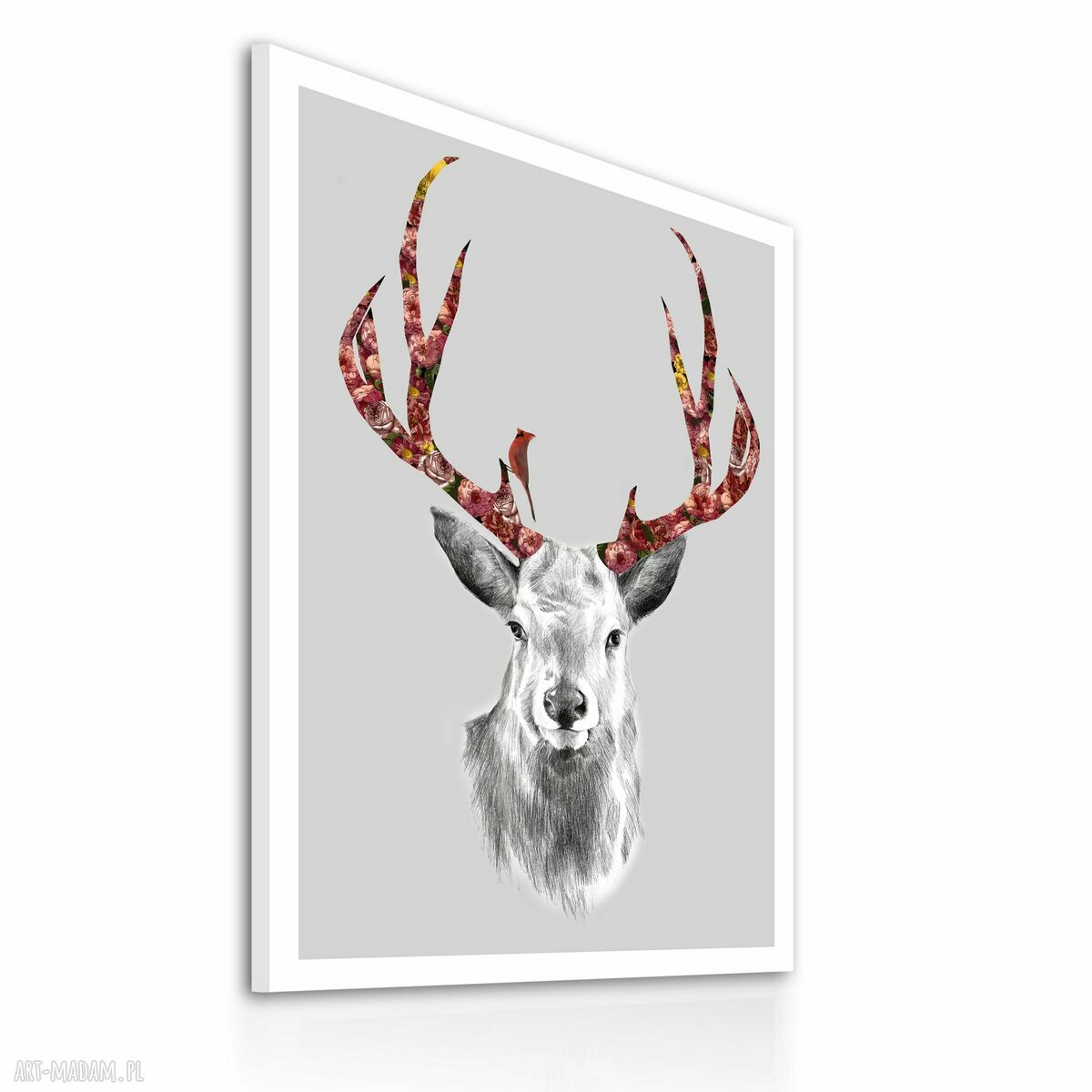Nowoczesny obraz drukowany na płótnie Jeleń z kwiatowym porożem 70x100 cm