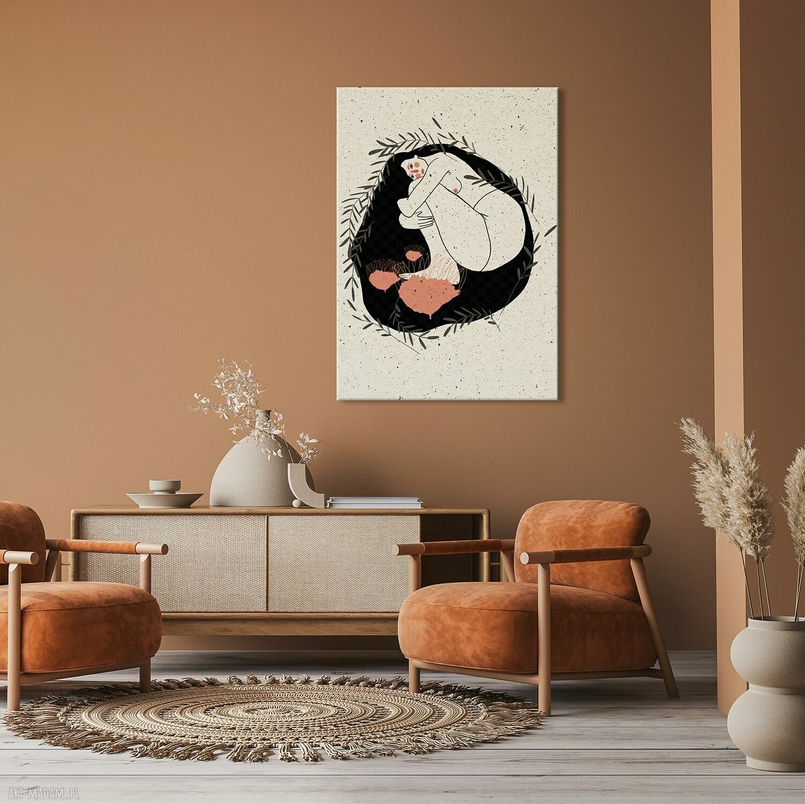 Nowoczesny obraz drukowany na płótnie Kobieta 'cisza natury' 50x70 cm - boho i japandi