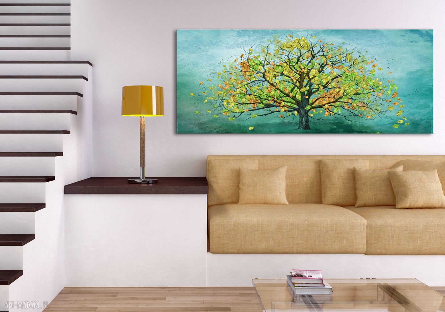 Nowoczesny obraz drukowany na płótnie 'Drzewo w turkusie' 147x60 cm 02329