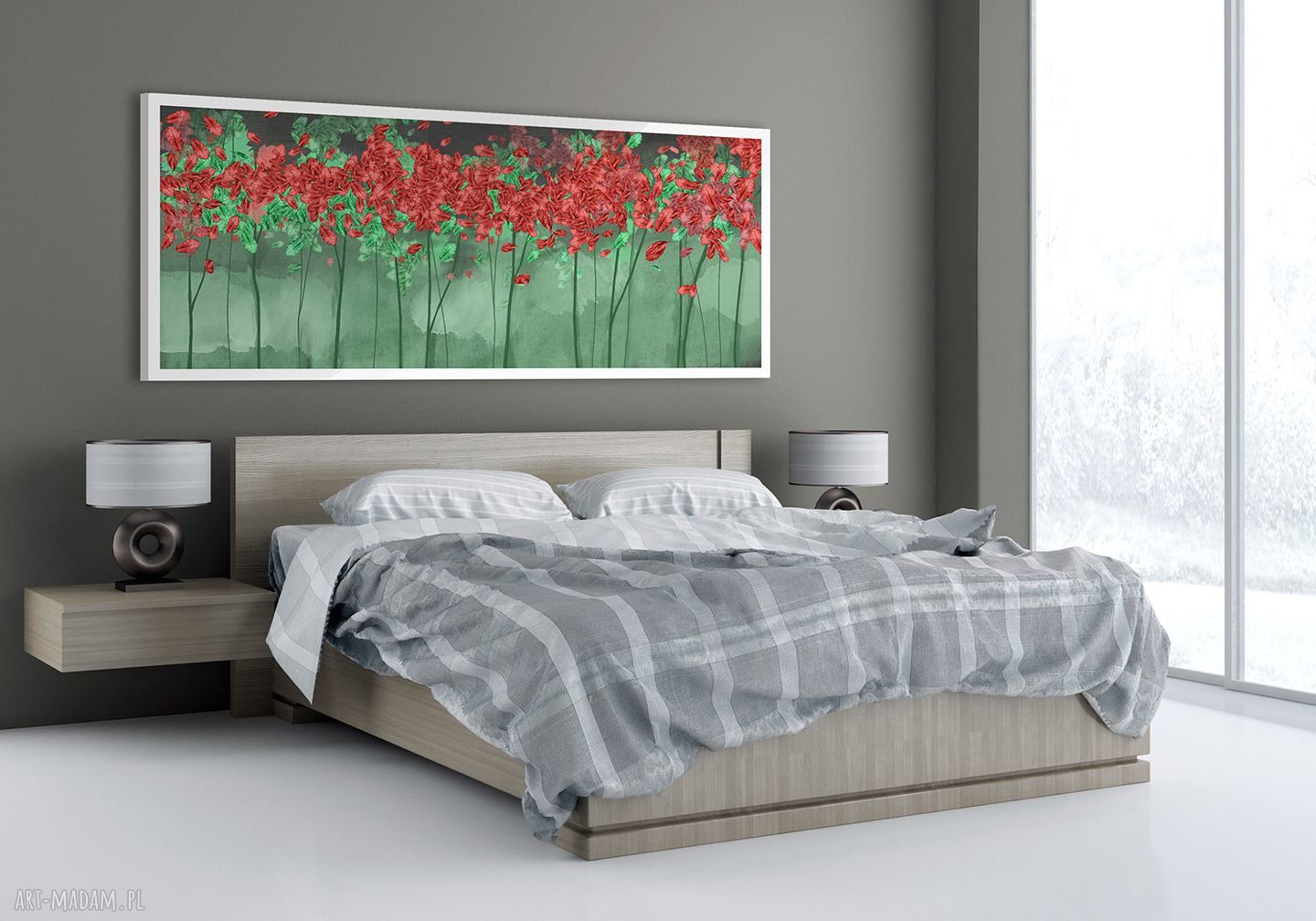 Nowoczesny obraz z drzewami w zieleni 147x60 cm - gotowy do powieszenia