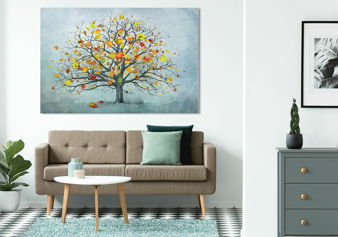 Nowoczesny obraz do salonu drukowany na płótnie 120x80 cm - drzewo i liście