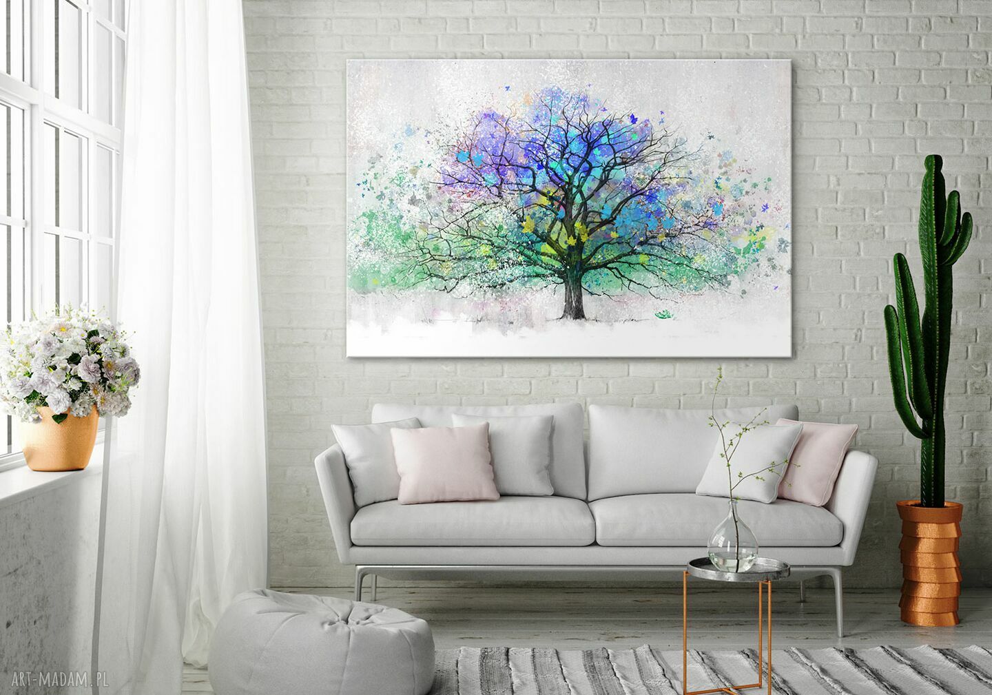 Nowoczesny obraz do salonu na płótnie z drzewem - 120x80 cm, gotowy do zawieszenia