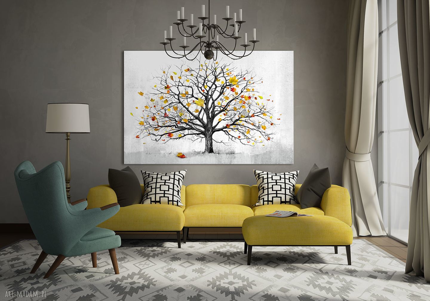 Nowoczesny obraz do salonu drukowany na płótnie - jesienne drzewo 120x80 cm