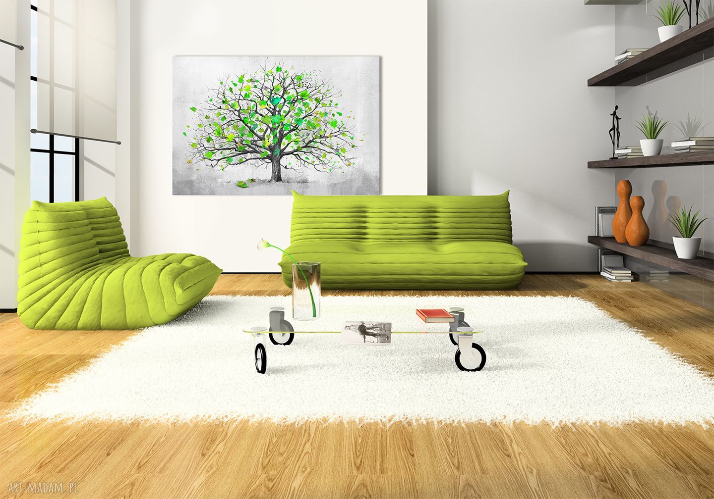 Nowoczesny obraz do salonu 120x80 cm - wiosenne drzewo na płótnie