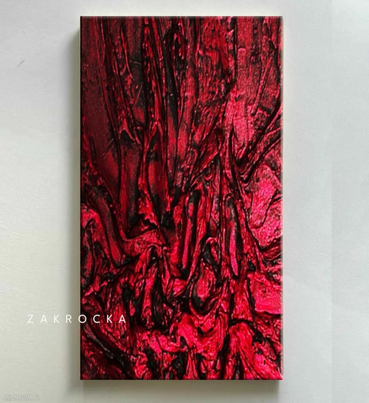 Nowoczesny obraz fuksja metaliczny - płaskorzeźba 80x160 cm, gotowy do zawieszenia