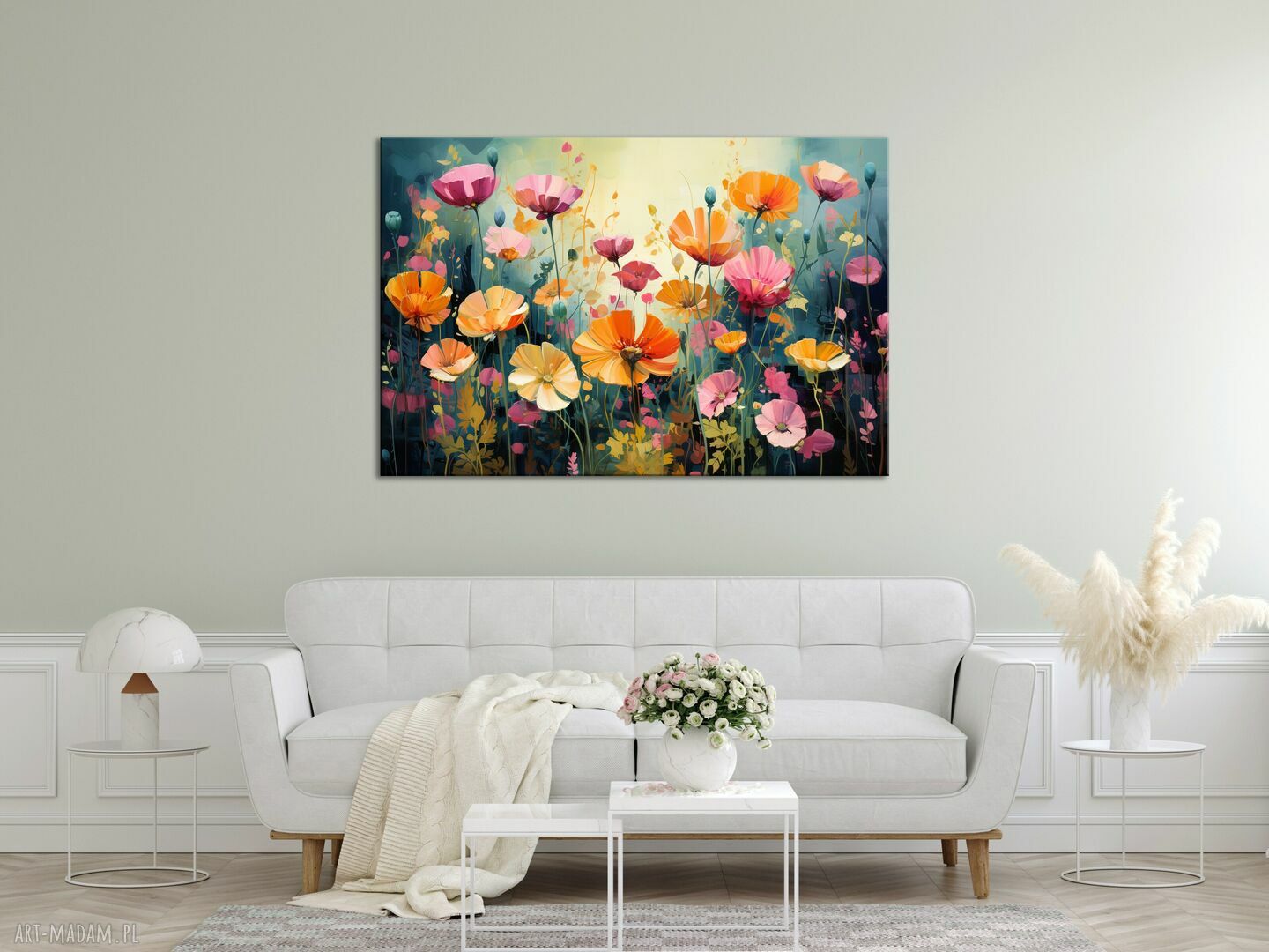 Nowoczesny obraz łąka kwietna 90x60 cm - kolorowe kwiaty do salonu