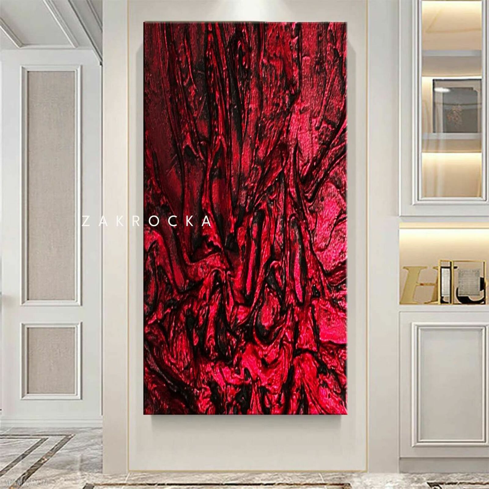 Nowoczesny obraz fuksja metaliczny - płaskorzeźba 80x160 cm, gotowy do zawieszenia