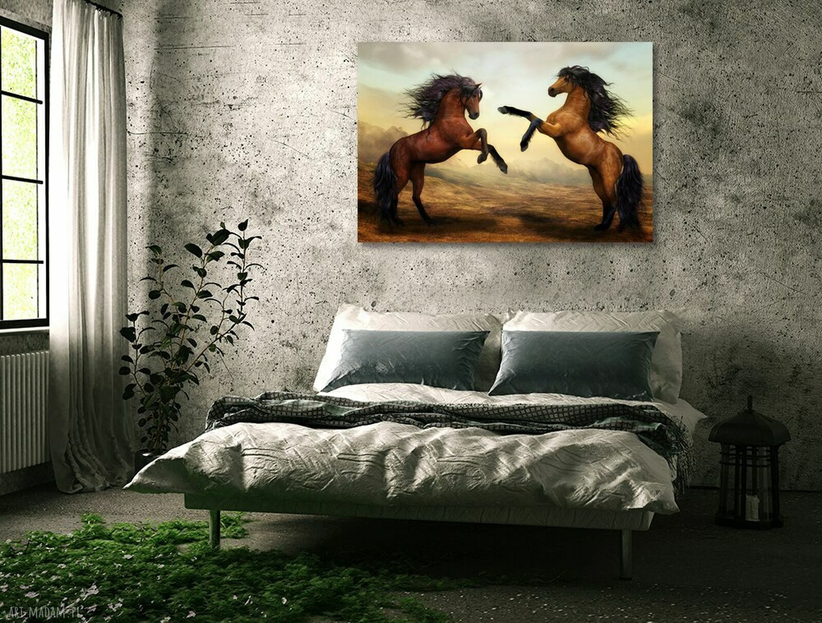 Obraz na płótnie z dwoma końmi stającymi dęba - góry 120x80 cm
