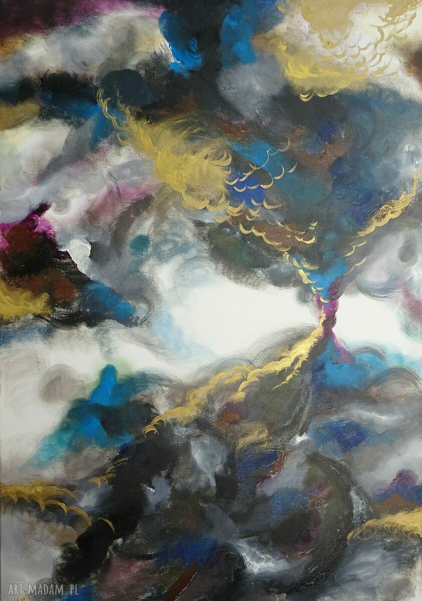 Nowoczesny obraz do salonu - abstrakcja „Burza” olej na płótnie 100x70 cm