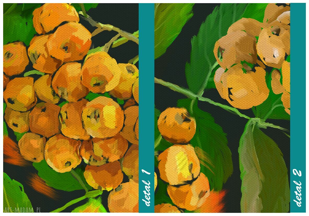 Nowoczesny obraz do salonu z żółtą jarzębiną 147x60 cm