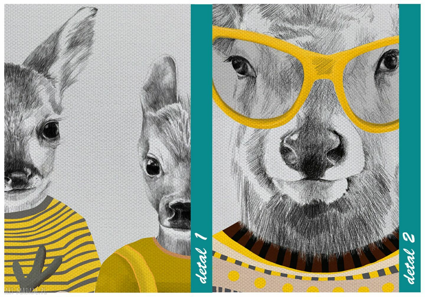 Rodzina Jeleni w Sweterkach - obraz 120x80 cm na płótnie do salonu i pokoju dziecka