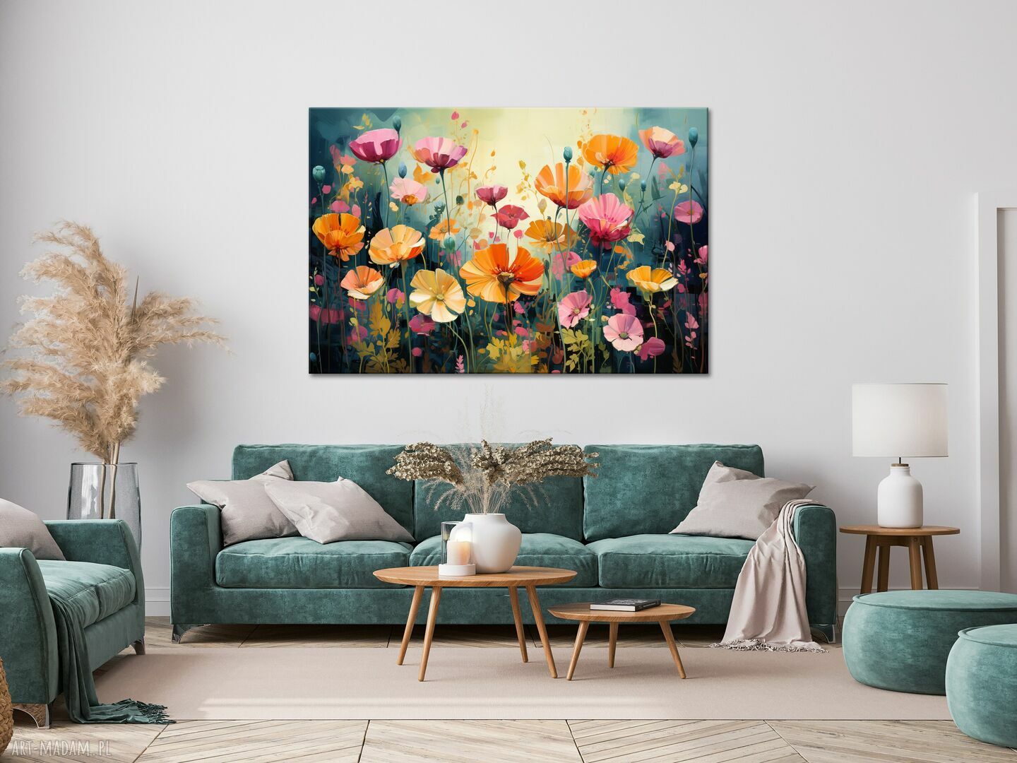 Nowoczesny obraz łąka kwietna 90x60 cm - kolorowe kwiaty do salonu