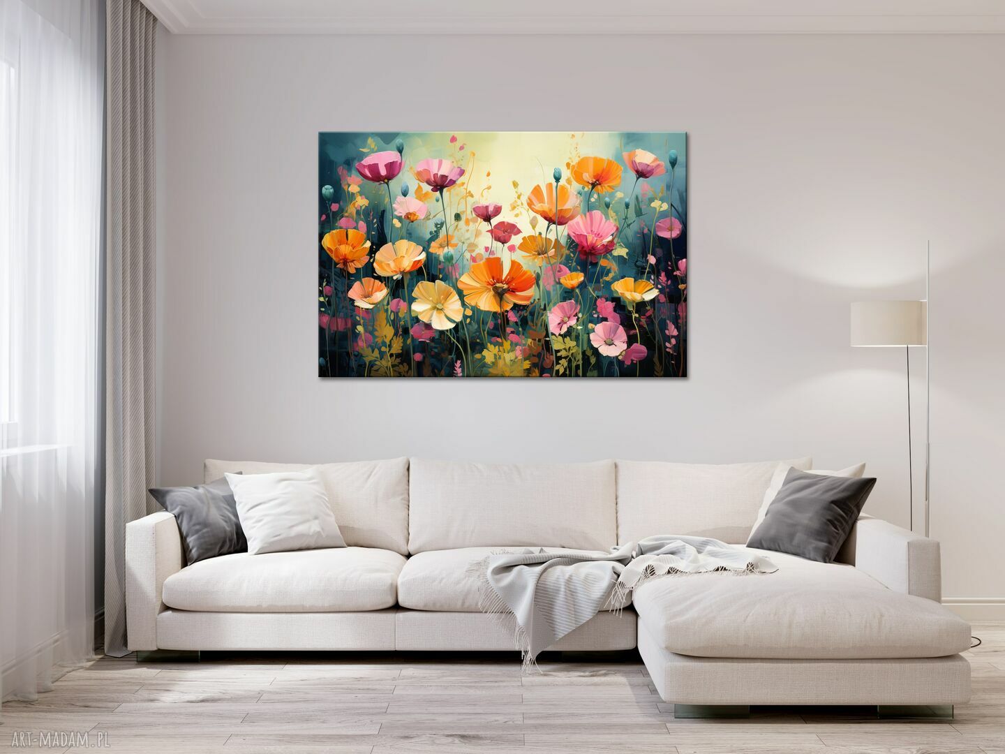 Nowoczesny obraz łąka kwietna 90x60 cm - kolorowe kwiaty do salonu