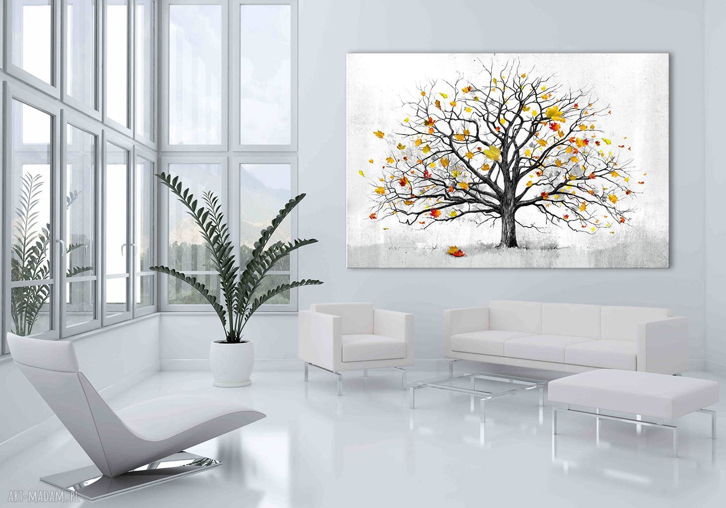 Nowoczesny obraz do salonu drukowany na płótnie - jesienne drzewo 120x80 cm