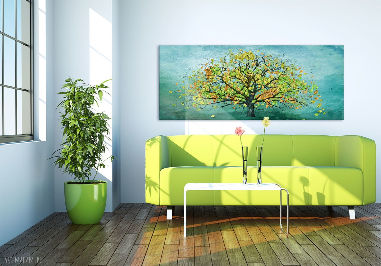 Nowoczesny obraz drukowany na płótnie 'Drzewo w turkusie' 147x60 cm 02329