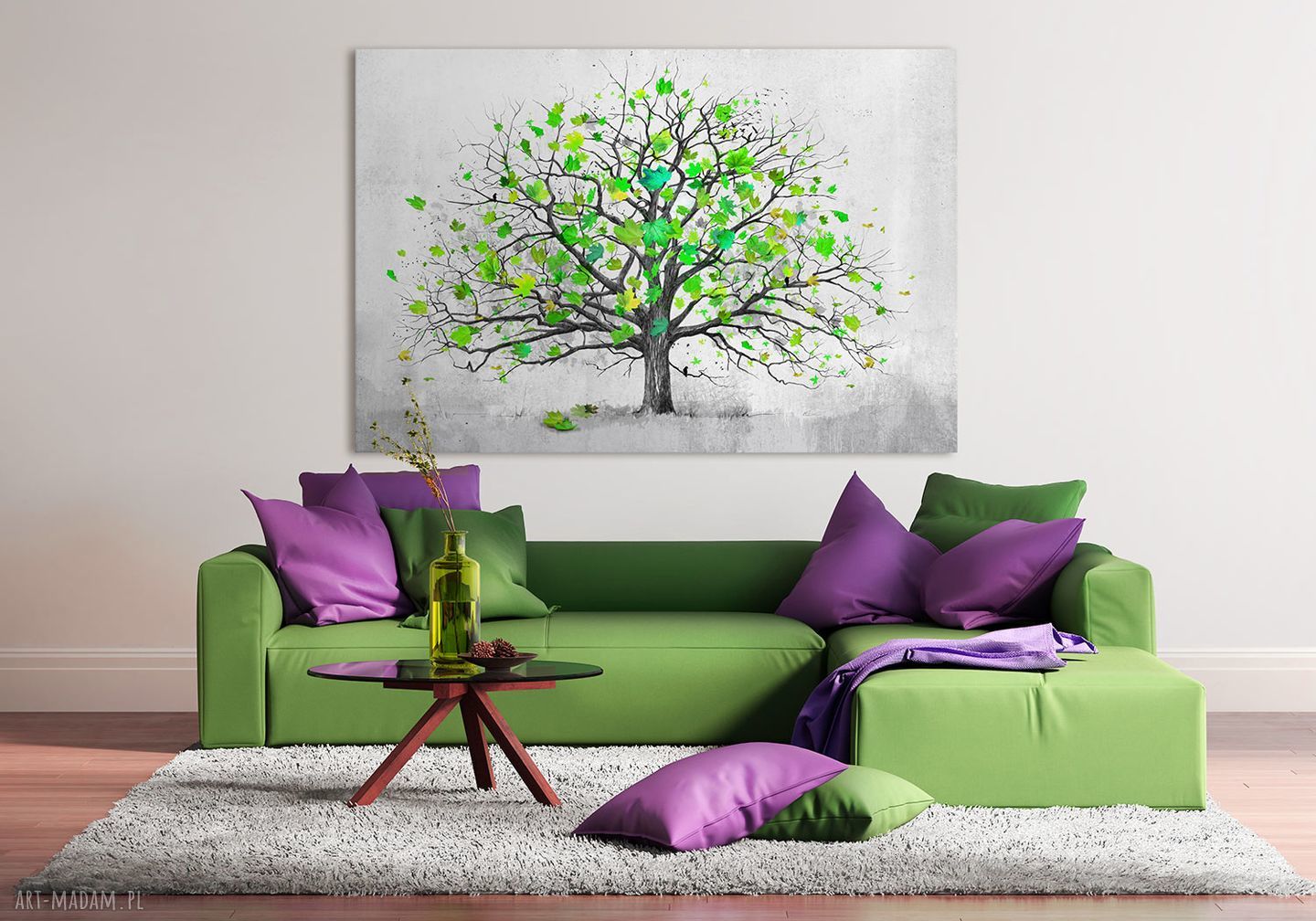 Nowoczesny obraz do salonu 120x80 cm - wiosenne drzewo na płótnie
