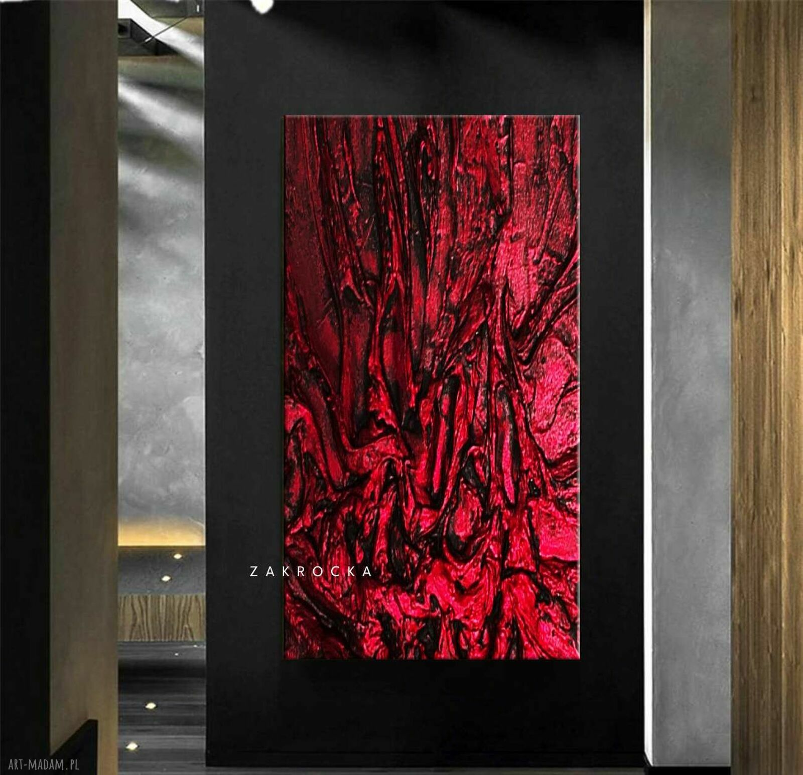 Nowoczesny obraz fuksja metaliczny - płaskorzeźba 80x160 cm, gotowy do zawieszenia