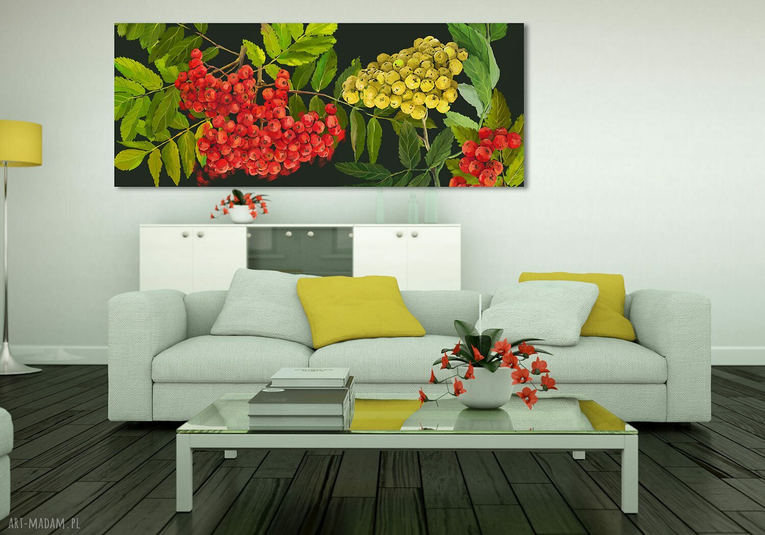 Kolorowa jarzębina - nowoczesny obraz drukowany na płótnie 147x60 cm
