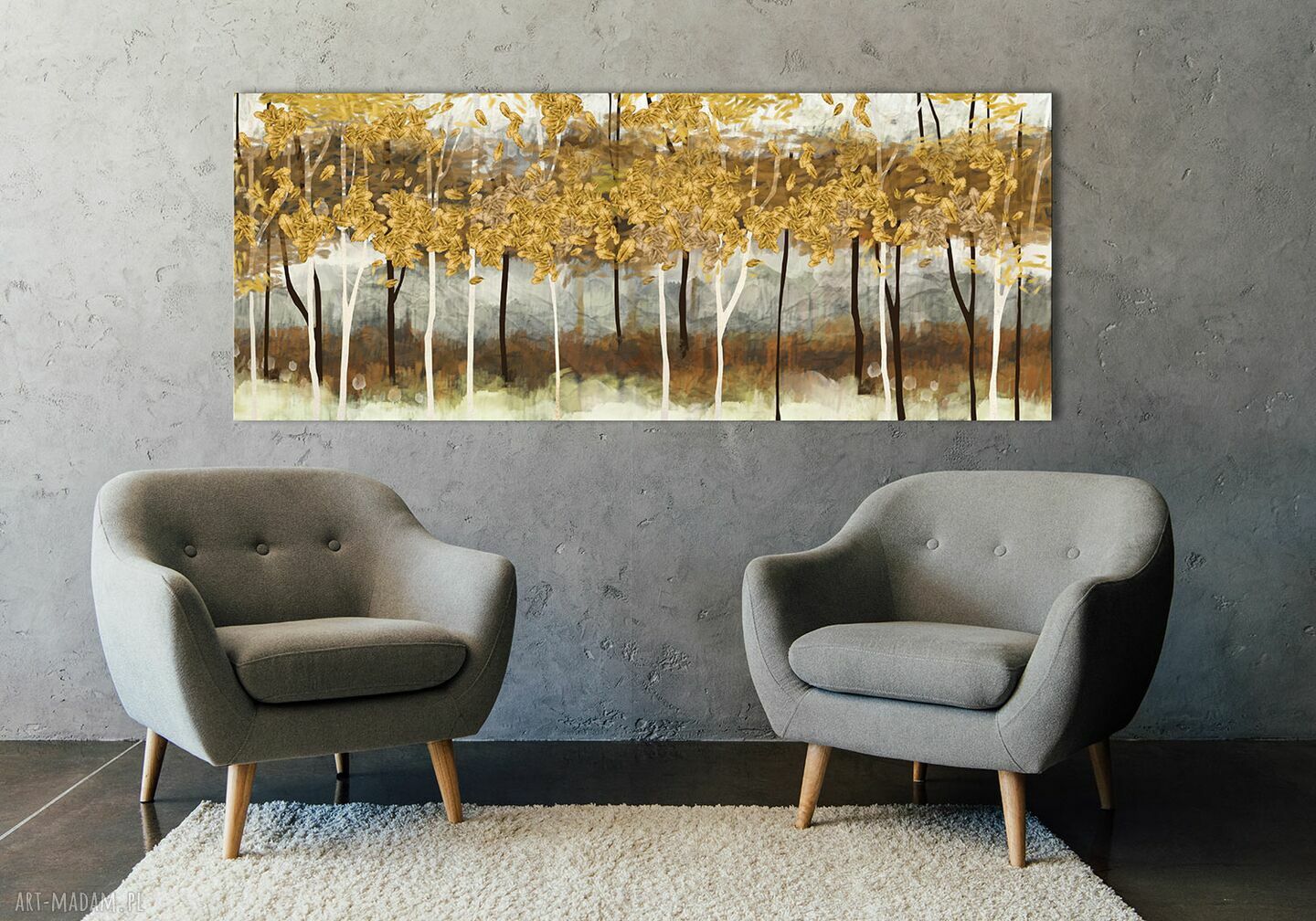 Nowoczesny obraz z drzewami do salonu - jesienny pejzaż 147x60 cm