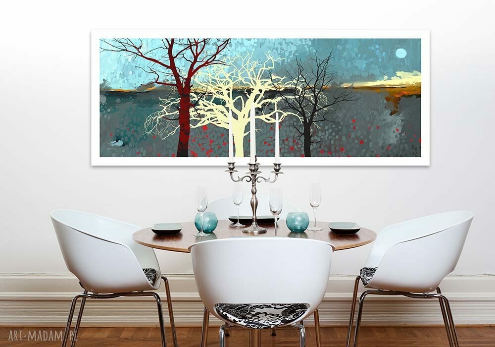 Nowoczesny obraz drukowany na płótnie - Klimatyczny pejzaż z drzewami 147x60 cm