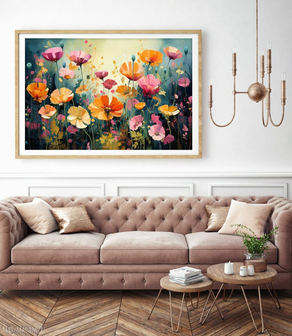 Nowoczesny obraz łąka kwietna 90x60 cm - kolorowe kwiaty do salonu
