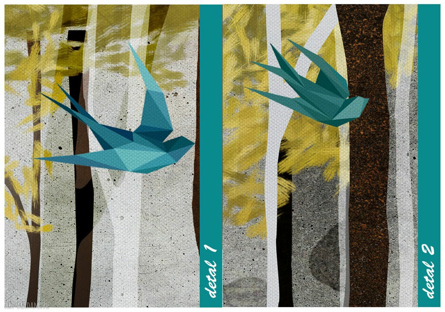 Obraz 'Ptaki Origami' do salonu - abstrakcyjny pejzaż na płótnie 147x60